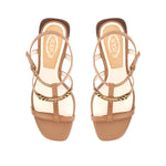 Logo Plaque Multi Strap Mid Heel Sandals