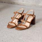 Logo Plaque Multi Strap Mid Heel Sandals