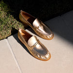 Metallic Mocassin Loafer with Chain Detail