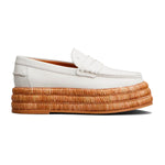 Platform Leather Raffia Trim Loafers