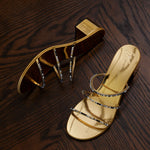 Dark Colourful 40mm Crystal Embellished Block Heel Slides