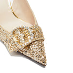Glitter Buckle Detail Pointed Toe Slingback