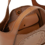 Logo Perforated Top Handle Bag