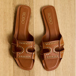 Studded Natural Calf Leather Slides