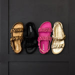 Ruched Flat Suede Leather Sandals