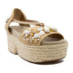 Evat Shell Embellished Flatform Sandals