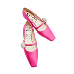 Square Toe Embellished Satin Flat