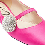Square Toe Embellished Satin Flat