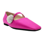 Square Toe Embellished Satin Flat