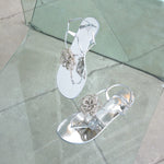 Flower Embellished Crystal Thong