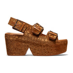 Elvat Velvet Embossed Flatform Sandals