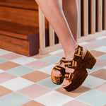 Elvat Velvet Embossed Flatform Sandals