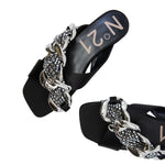 Crystal Chain Satin Flat Slides