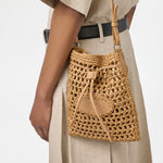 Mini Bucket Bag in Raffia and Leather