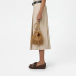 Mini Bucket Bag in Raffia and Leather