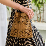 Mini Bucket Bag in Raffia and Leather