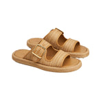Double Strap Raffia Buckle Slides