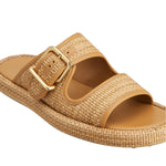 Double Strap Raffia Buckle Slides