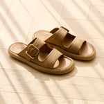 Double Strap Raffia Buckle Slides