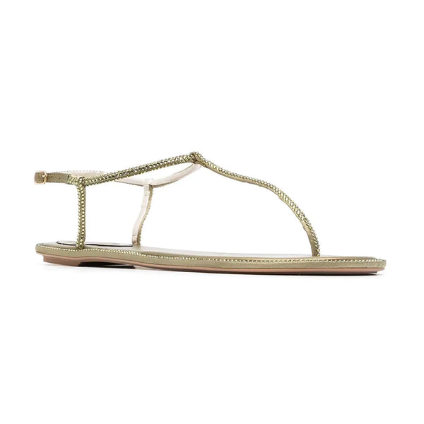 Diana R Swarovski Embellished T-Bar Flat Sandals