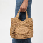 Raffia and Leather Mini Shopping Bag