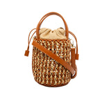 Rebecca Woven Straw Leather Bucket Bag