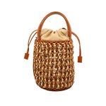 Rebecca Woven Straw Leather Bucket Bag