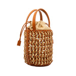 Rebecca Woven Straw Leather Bucket Bag