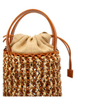 Rebecca Woven Straw Leather Bucket Bag