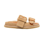 Robin Double Buckle Flat Straw Slides