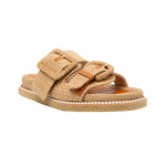Robin Double Buckle Flat Straw Slides