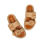 Robin Double Buckle Flat Straw Slides