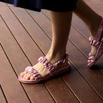 Ruched Flat Leather Sandals
