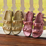 Ruched Flat Leather Sandals