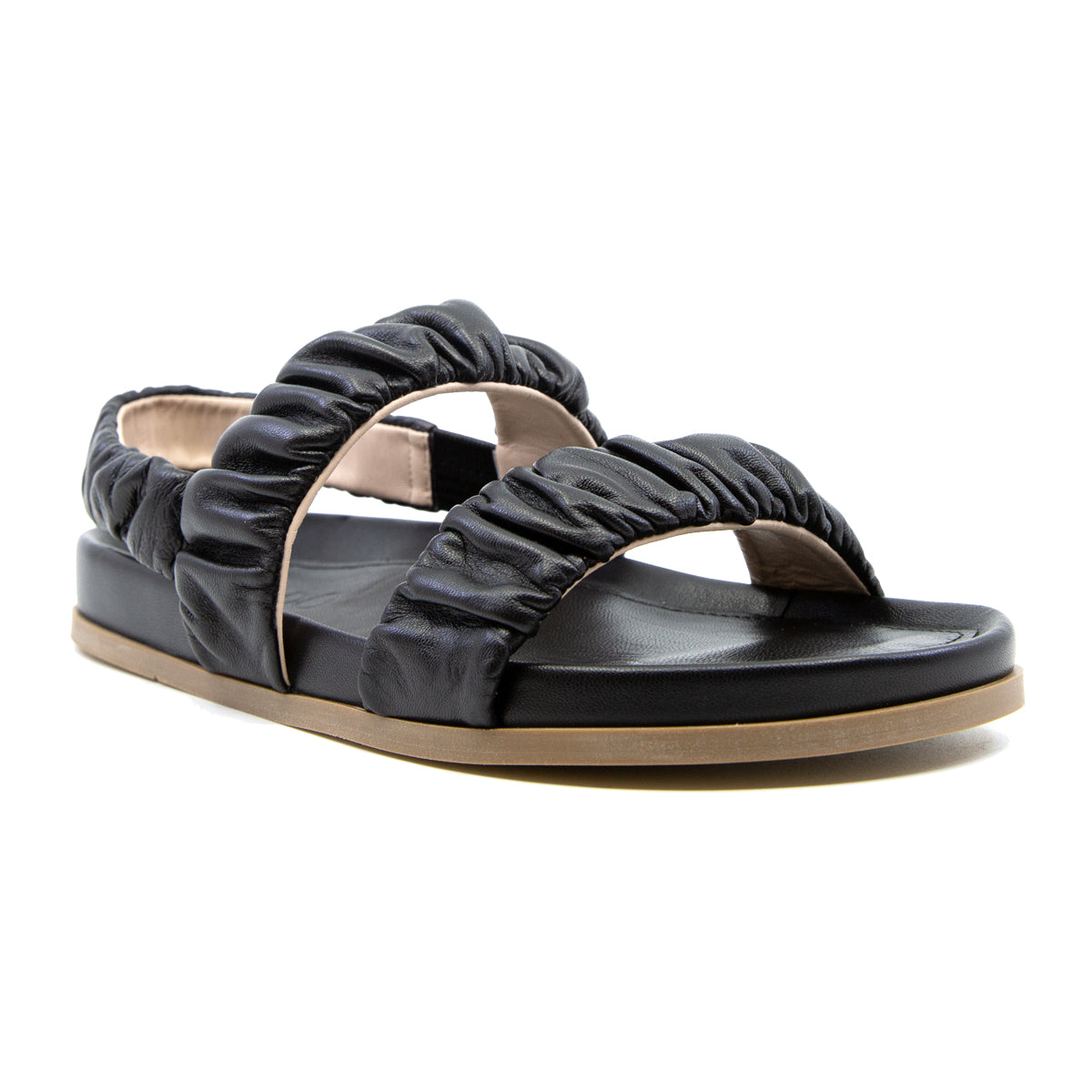 Ruched Flat Leather Sandals