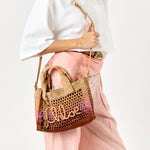 Small Summer Banana Raffia Tote Bag with Strap