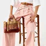 Small Summer Banana Raffia Tote Bag with Strap