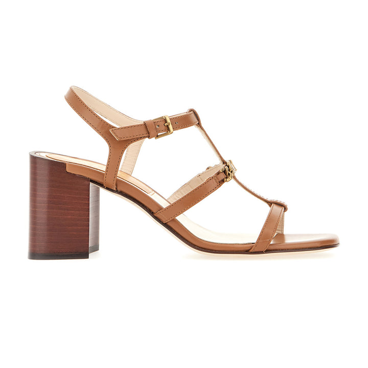 Logo Plaque Multi Strap Mid Heel Sandals