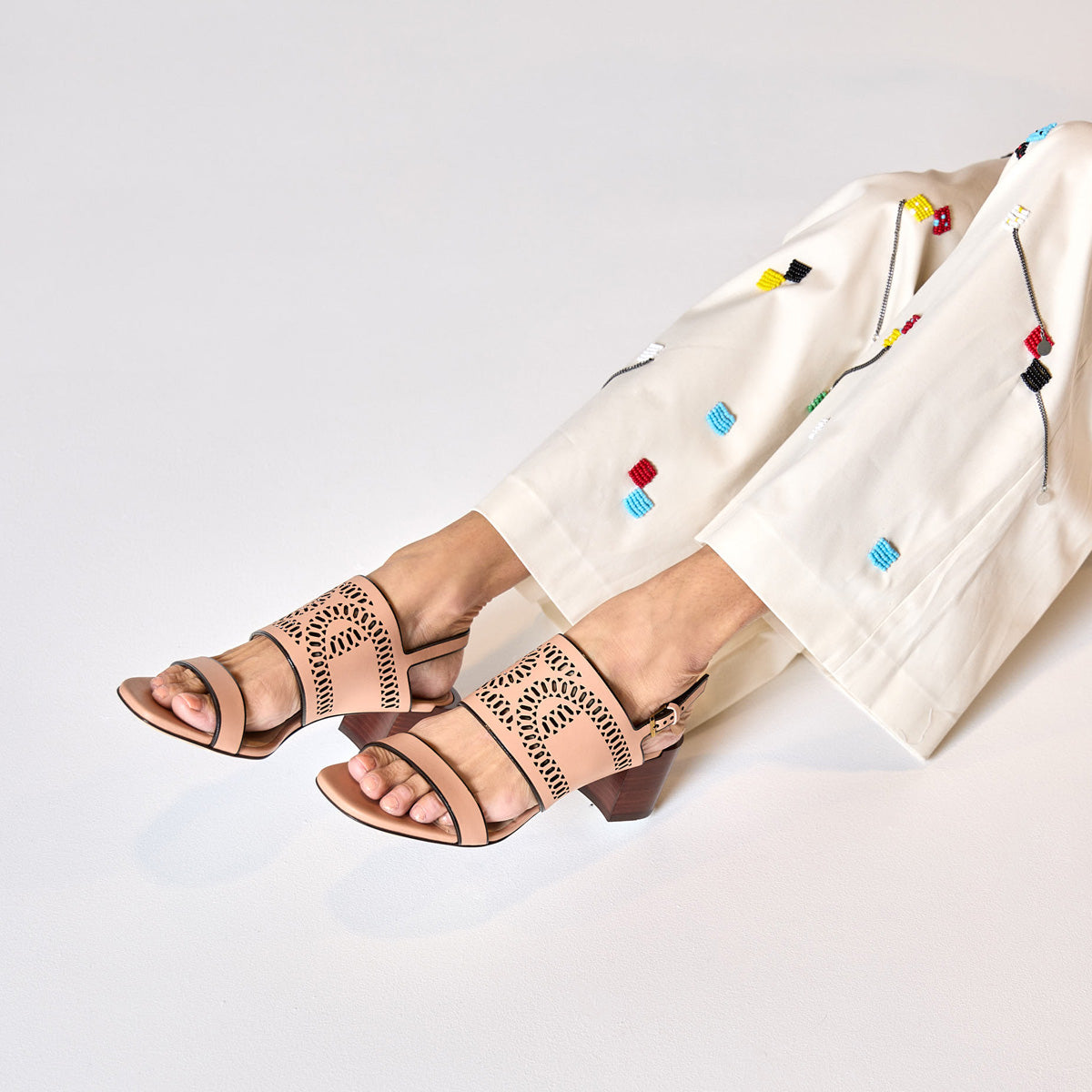 Perforated Logo Mid Heel Sandals