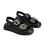 Chunky Double Buckle Leather Sandal