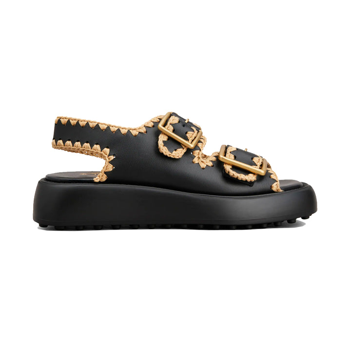 Chunky Double Buckle Handstitched Leather Sandals