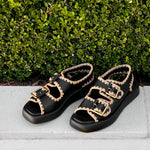 Chunky Double Buckle Handstitched Leather Sandals