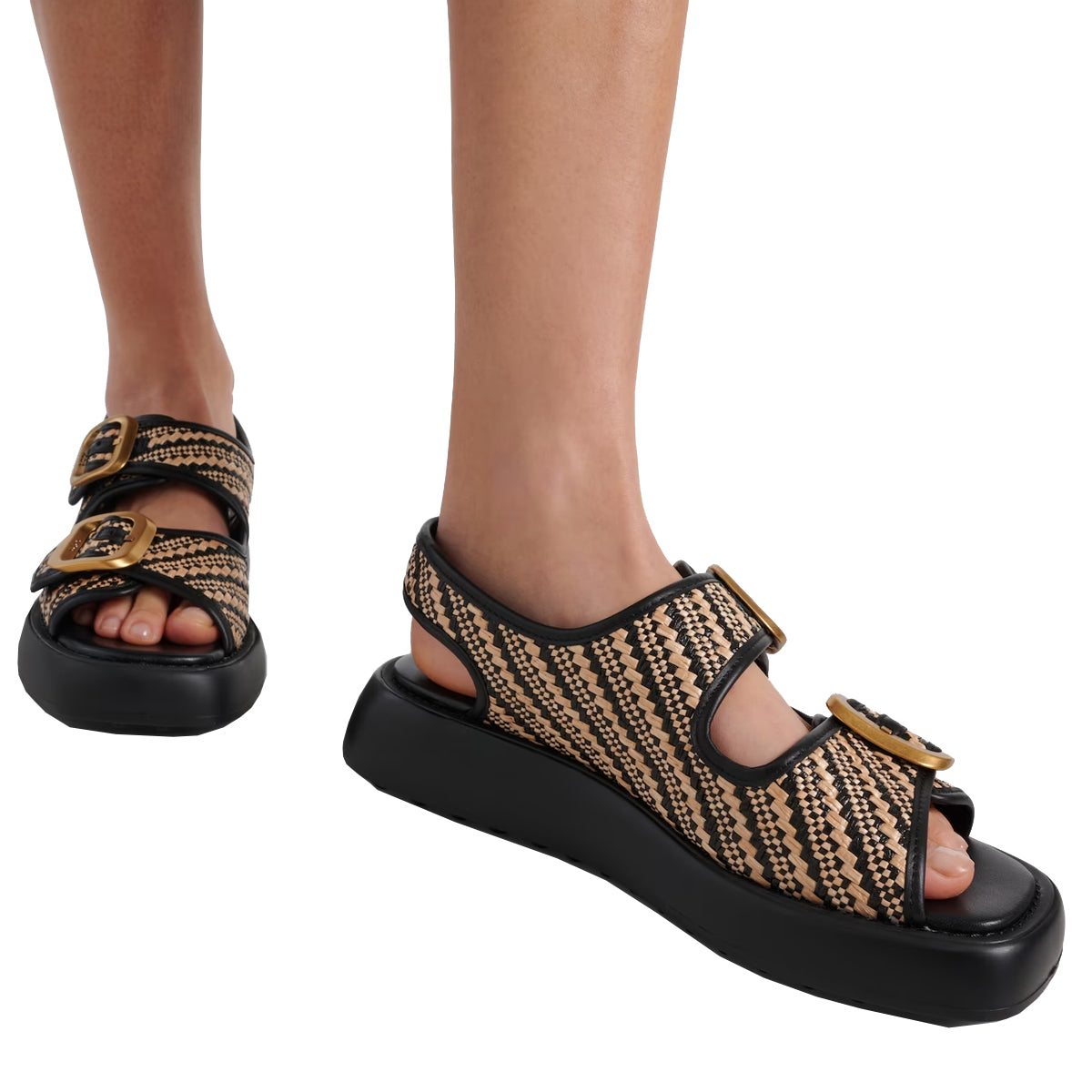 Chunky Double Buckle Raffia Sandal