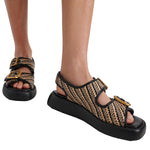 Chunky Double Buckle Raffia Sandal