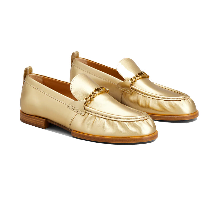 Metallic Mocassin Loafer with Chain Detail