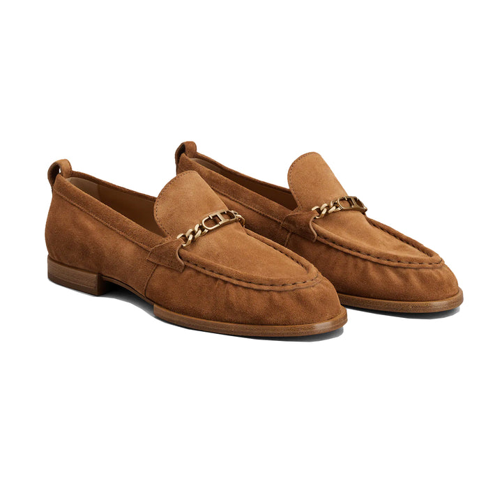 Suede Mocassin Loafer with Chain Detail