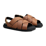 Logo Buckle Leather Strap Sandals