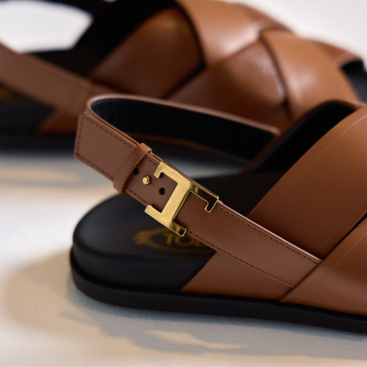 Logo Buckle Leather Strap Sandals