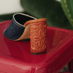 Annabelle 90 Embossed Denim Heels