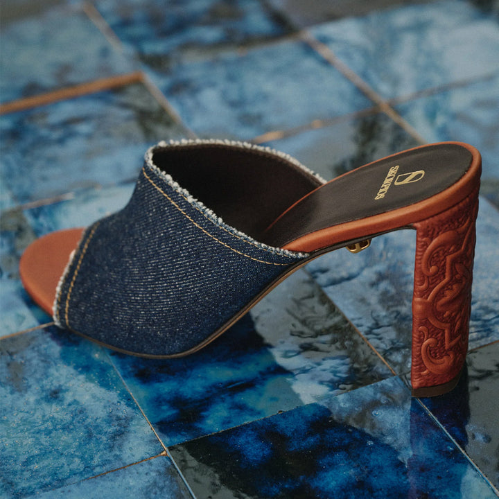 Annabelle 90 Embossed Denim Heels